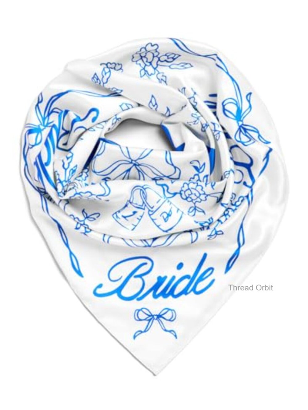 Silk Bride Head Scarf Bandana Something Blue Bachelorette Bridal Gift 27x27in
